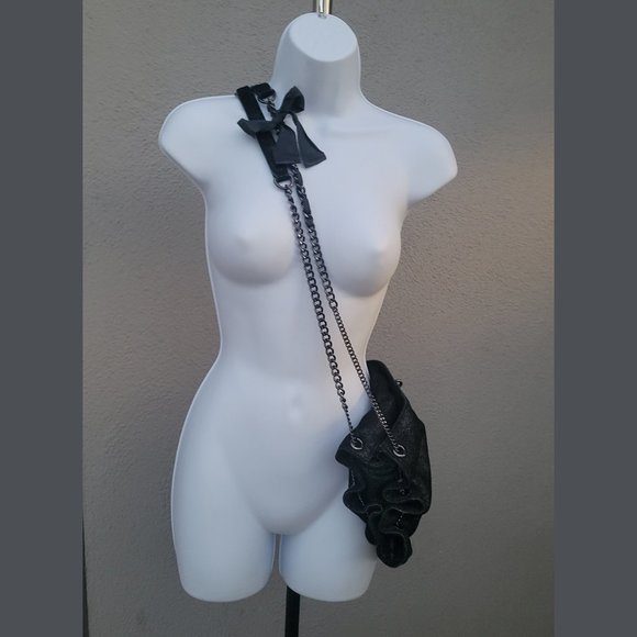 J Crew Suede Crossbody/Shoulder Purse w/ Chain Straps + Bow Tie Accents - Picture 12 of 16